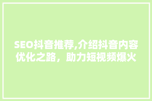 SEO抖音推荐,介绍抖音内容优化之路，助力短视频爆火