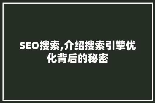 SEO搜索,介绍搜索引擎优化背后的秘密