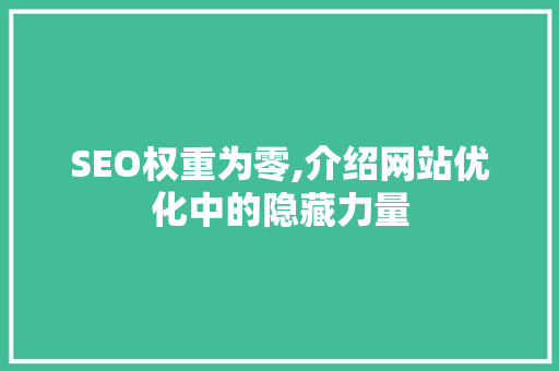 SEO权重为零,介绍网站优化中的隐藏力量