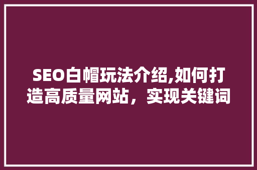 SEO白帽玩法介绍,如何打造高质量网站，实现关键词优化