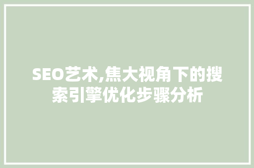 SEO艺术,焦大视角下的搜索引擎优化步骤分析