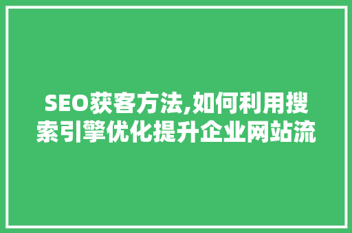 SEO获客方法,如何利用搜索引擎优化提升企业网站流量与转化率