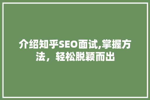 介绍知乎SEO面试,掌握方法，轻松脱颖而出