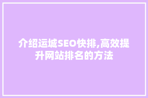 介绍运城SEO快排,高效提升网站排名的方法