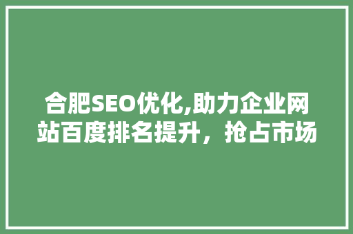 合肥SEO优化,助力企业网站百度排名提升，抢占市场先机