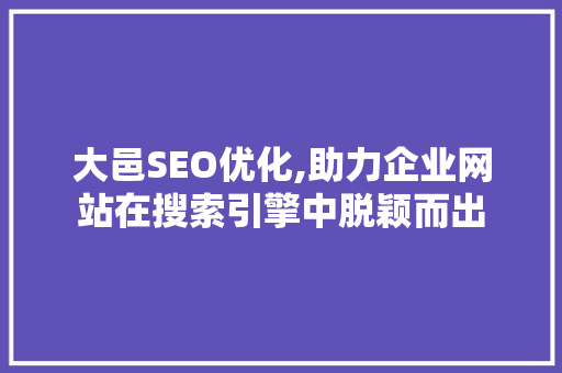 大邑SEO优化,助力企业网站在搜索引擎中脱颖而出