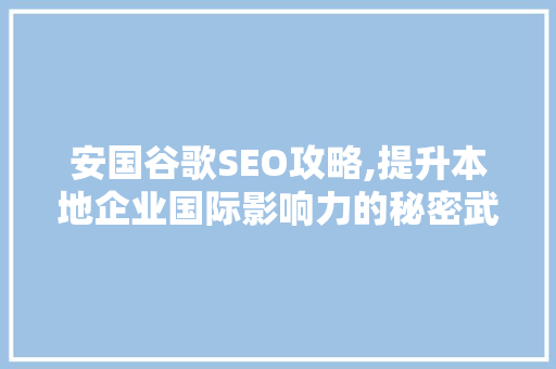 安国谷歌SEO攻略,提升本地企业国际影响力的秘密武器