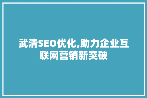 武清SEO优化,助力企业互联网营销新突破