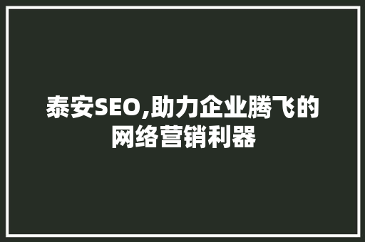 泰安SEO,助力企业腾飞的网络营销利器