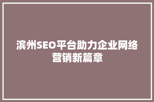 滨州SEO平台助力企业网络营销新篇章