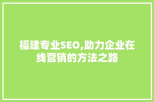 福建专业SEO,助力企业在线营销的方法之路