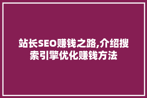 站长SEO赚钱之路,介绍搜索引擎优化赚钱方法