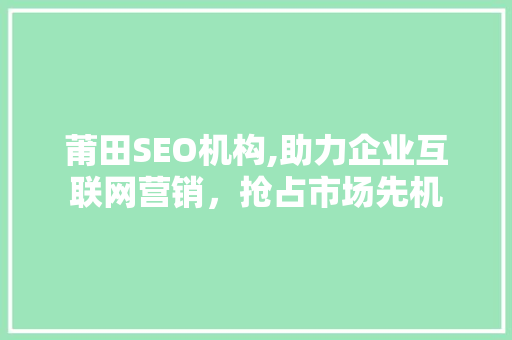 莆田SEO机构,助力企业互联网营销，抢占市场先机