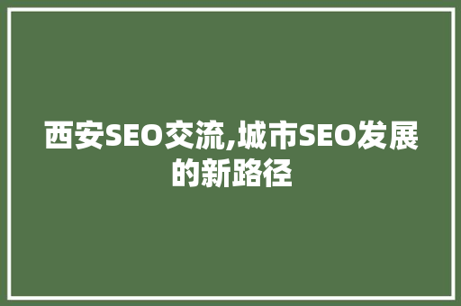 西安SEO交流,城市SEO发展的新路径
