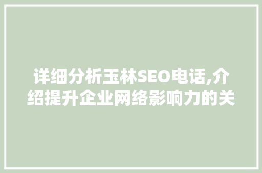 详细分析玉林SEO电话,介绍提升企业网络影响力的关键途径