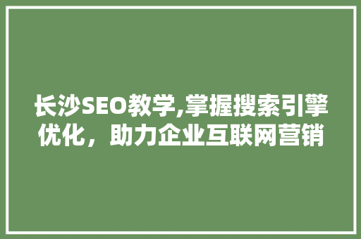 长沙SEO教学,掌握搜索引擎优化，助力企业互联网营销