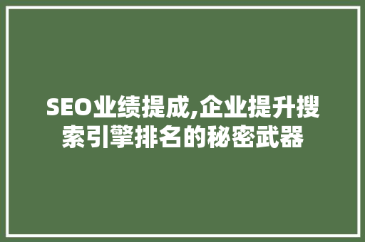 SEO业绩提成,企业提升搜索引擎排名的秘密武器