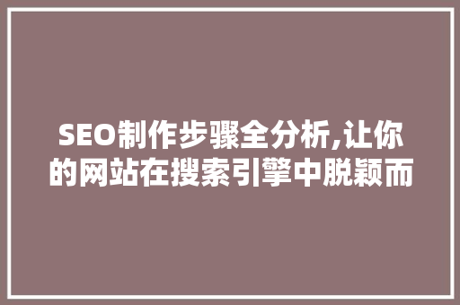 SEO制作步骤全分析,让你的网站在搜索引擎中脱颖而出