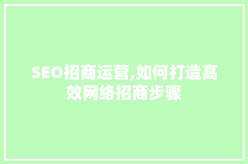 SEO招商运营,如何打造高效网络招商步骤