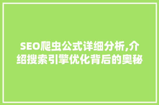SEO爬虫公式详细分析,介绍搜索引擎优化背后的奥秘