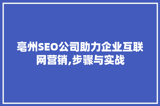 亳州SEO公司助力企业互联网营销,步骤与实战