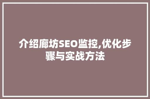 介绍廊坊SEO监控,优化步骤与实战方法