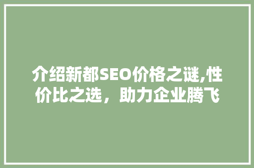 介绍新都SEO价格之谜,性价比之选，助力企业腾飞