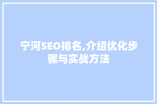 宁河SEO排名,介绍优化步骤与实战方法