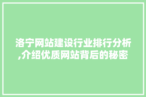 洛宁网站建设行业排行分析,介绍优质网站背后的秘密