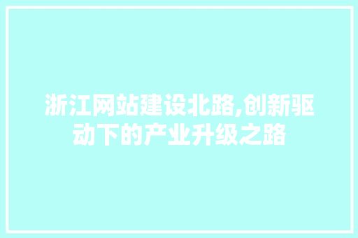 浙江网站建设北路,创新驱动下的产业升级之路