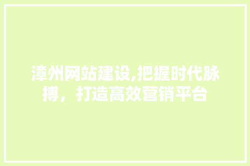 漳州网站建设,把握时代脉搏，打造高效营销平台