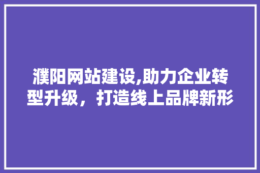 濮阳网站建设,助力企业转型升级，打造线上品牌新形象