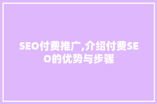 SEO付费推广,介绍付费SEO的优势与步骤