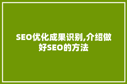 SEO优化成果识别,介绍做好SEO的方法