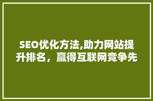 SEO优化方法,助力网站提升排名，赢得互联网竞争先机