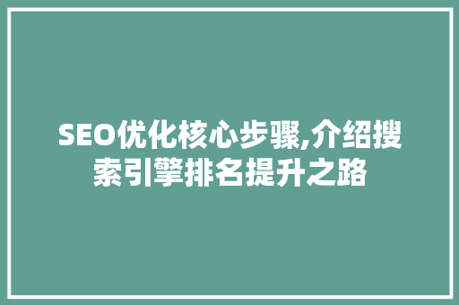 SEO优化核心步骤,介绍搜索引擎排名提升之路