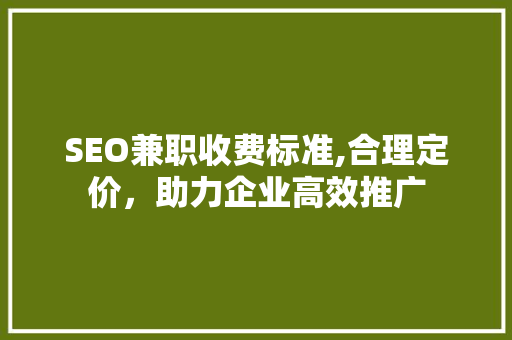 SEO兼职收费标准,合理定价，助力企业高效推广