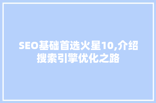 SEO基础首选火星10,介绍搜索引擎优化之路