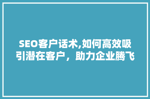 SEO客户话术,如何高效吸引潜在客户，助力企业腾飞