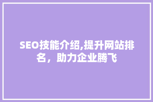 SEO技能介绍,提升网站排名，助力企业腾飞
