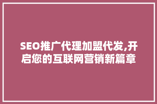 SEO推广代理加盟代发,开启您的互联网营销新篇章