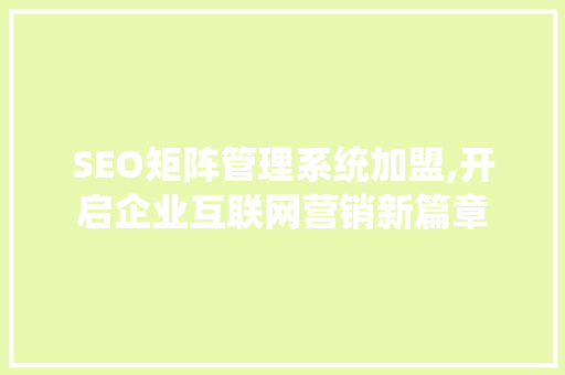 SEO矩阵管理系统加盟,开启企业互联网营销新篇章