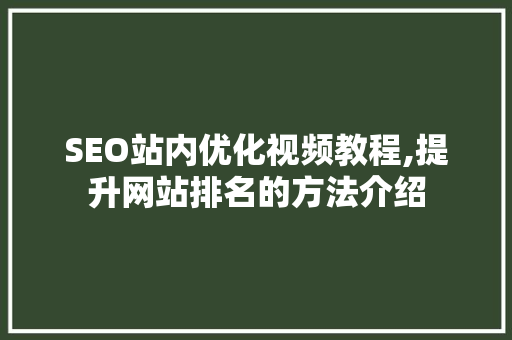 SEO站内优化视频教程,提升网站排名的方法介绍