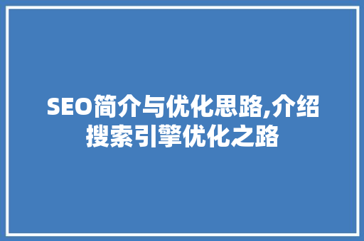 SEO简介与优化思路,介绍搜索引擎优化之路