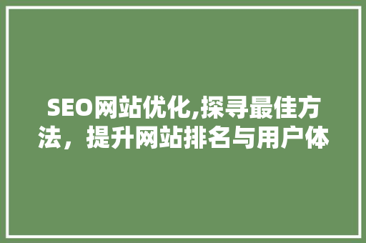 SEO网站优化,探寻最佳方法，提升网站排名与用户体验