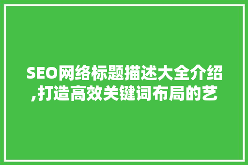 SEO网络标题描述大全介绍,打造高效关键词布局的艺术