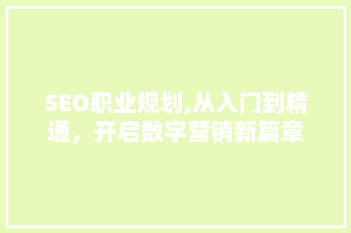 SEO职业规划,从入门到精通，开启数字营销新篇章