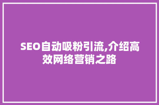 SEO自动吸粉引流,介绍高效网络营销之路