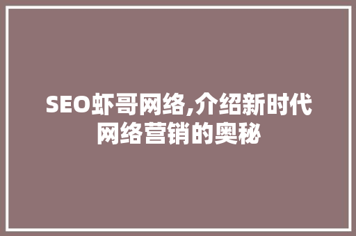 SEO虾哥网络,介绍新时代网络营销的奥秘