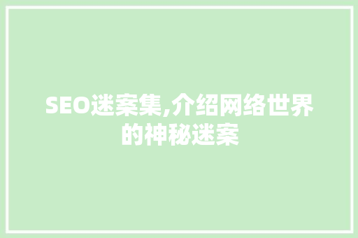 SEO迷案集,介绍网络世界的神秘迷案